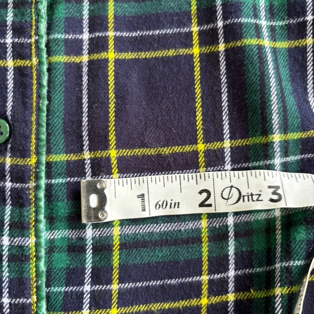 Talbots Flannel Pajamas Set Green Blue Plaid Cotton Long Button Down Pants 3X